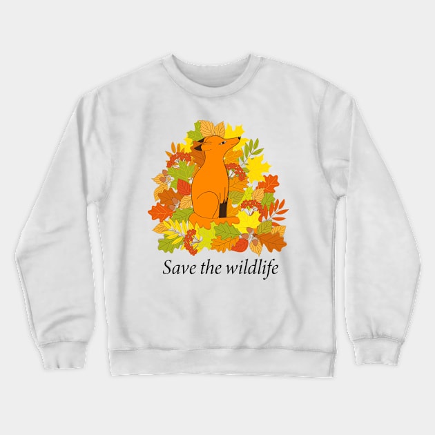 cartoon red fox into autumn foliage Crewneck Sweatshirt by Alina